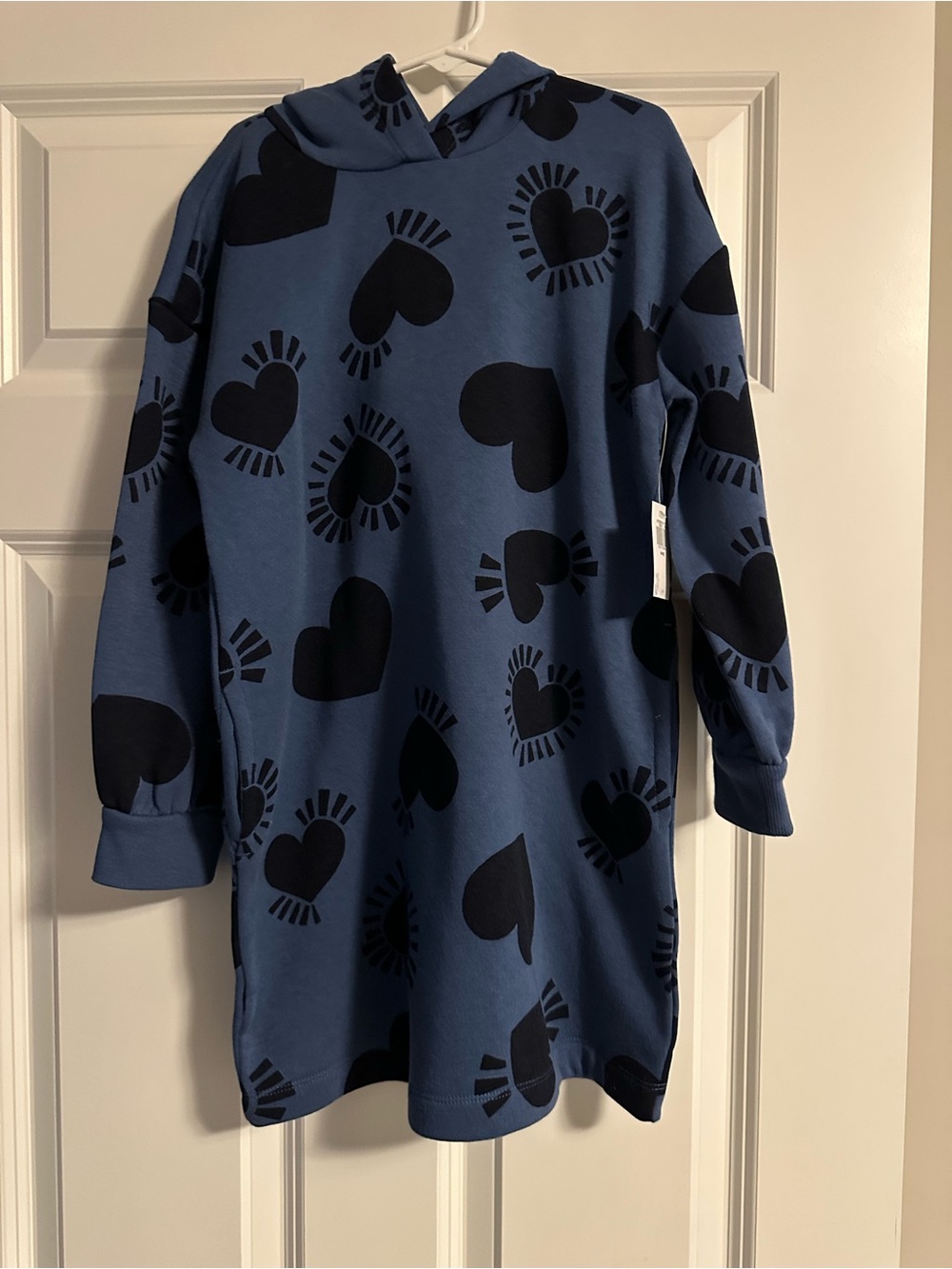 Old Navy Blue Hoodie Dress with Black Heart Print